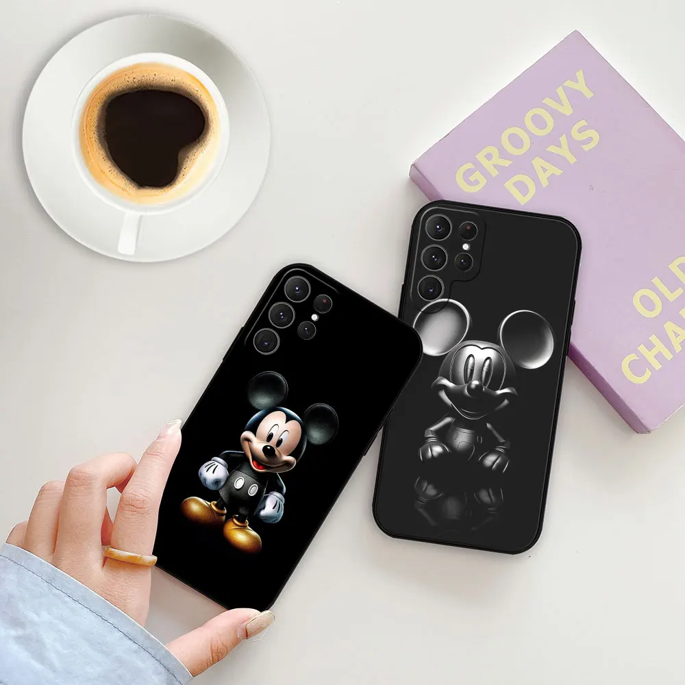 Luxury Disney Mickey Mouse Phone Case For Samsung Galaxy S24 S23 S22 S21 S20 Ultra 5G Fe 10 9 8 Plus Case S24Ultra Black Cover