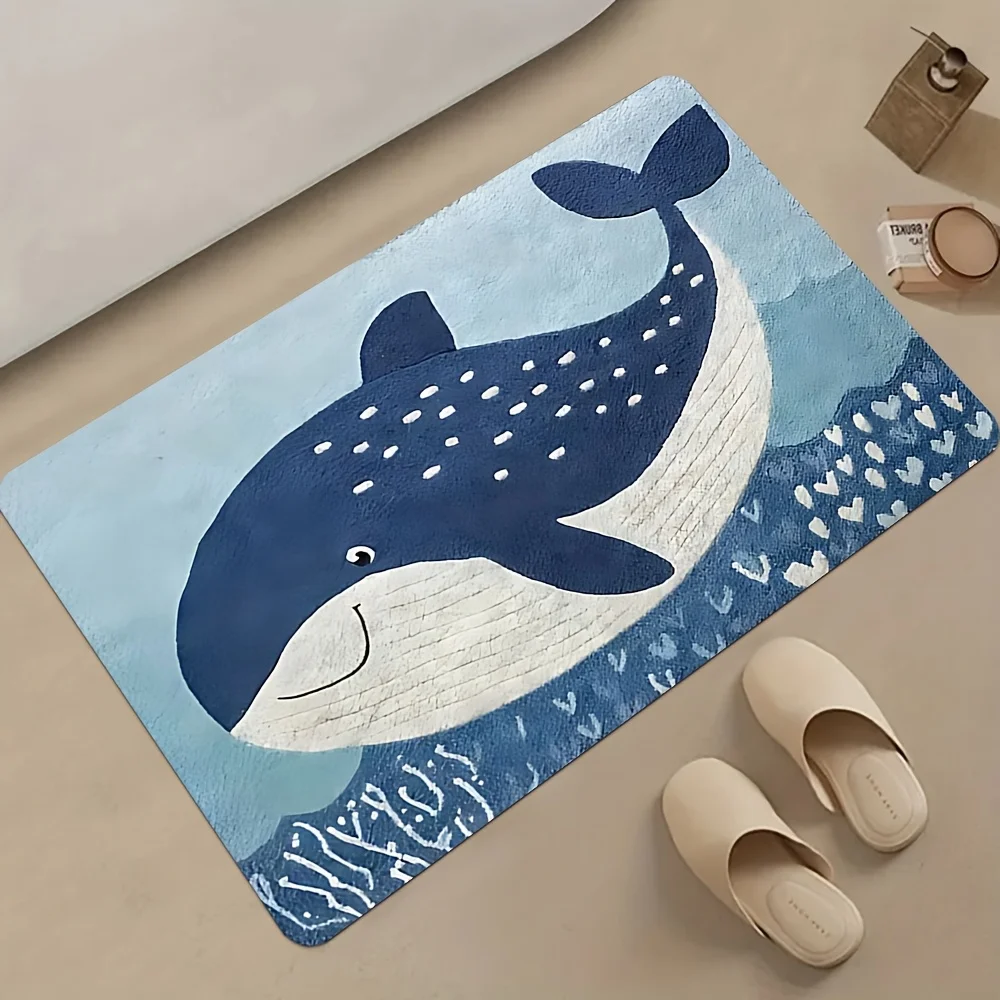 Niedliche Wal-Badematte – weiches Flanell, 40 x 60 cm, maschinenwaschbar, rutschfeste Rückseite, für Badezimmer/Schlafzimmer/Wäscherei (für den Innenbereich)