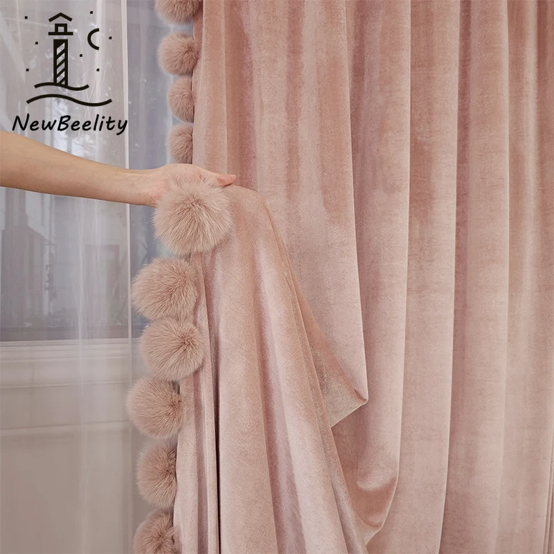 

French Luxury Pink Rococo Curtains for Living Room Bedroom Dining Princess Style Velvet High-end Villa European Style Decor