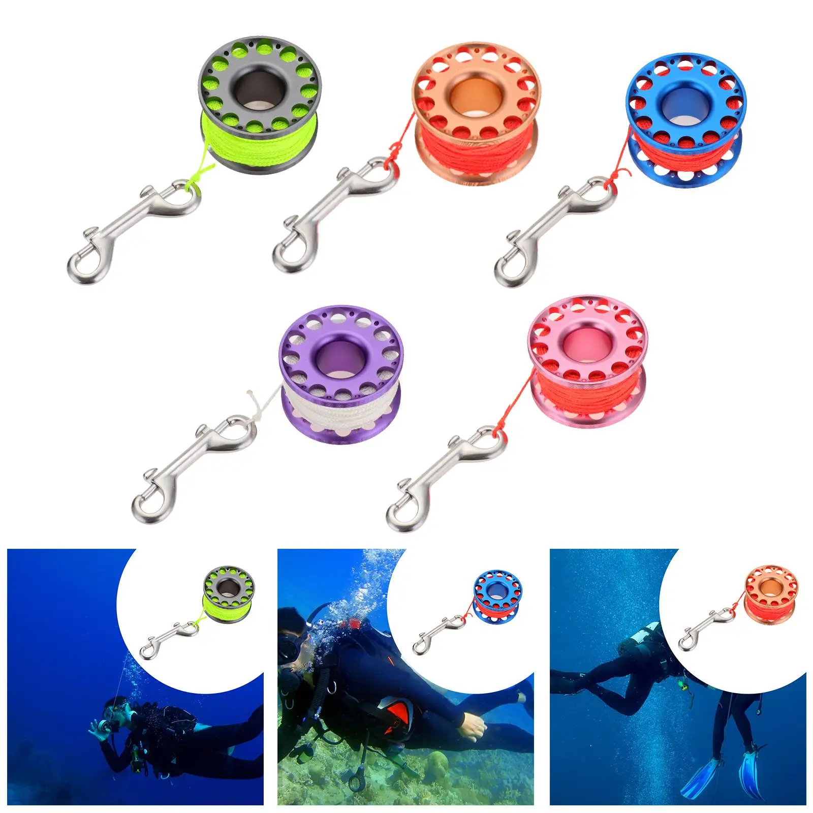 Scuba Diving Reel with Double Ended Bolt Clip Portable Diving Spool Reel