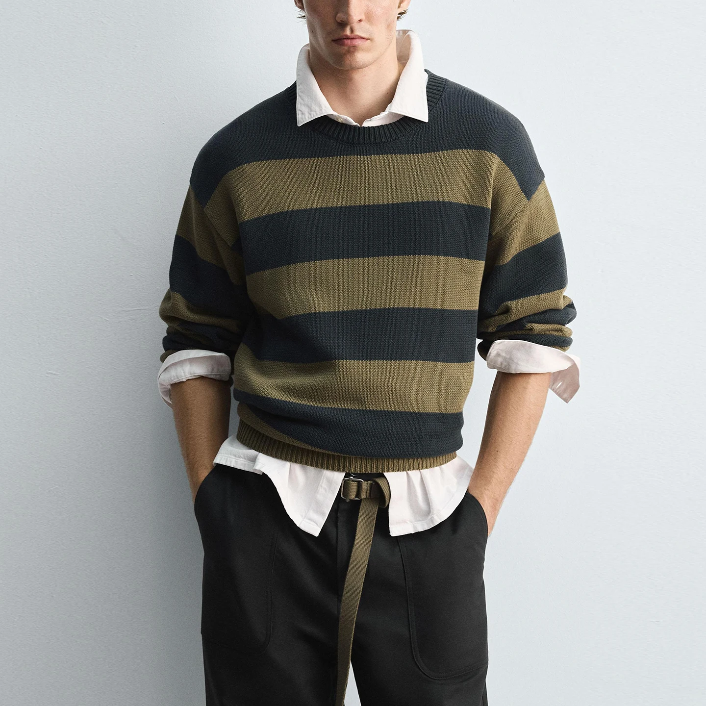 

Свободный вязаный свитер круглого цвета Ne Long Sve в полоску с вышивкой, мужской модный осенний свитер 2025 Z, дышащий, удобный