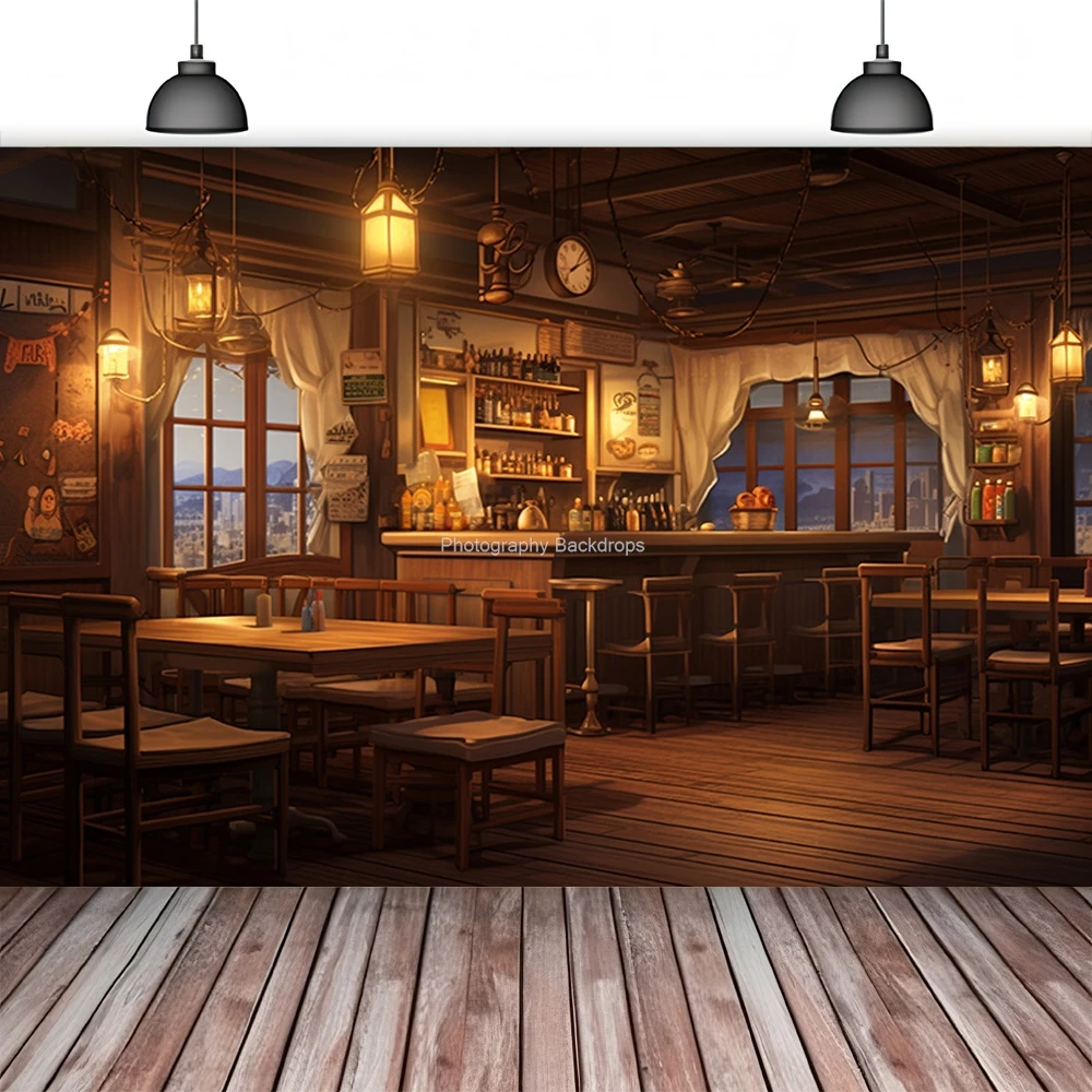 

Vintage Old Tavern Barista Coffee Shop Bar Photography Backdrop Warm Medieval Inn Fantasy Retro Photo Studio Background LJG-06