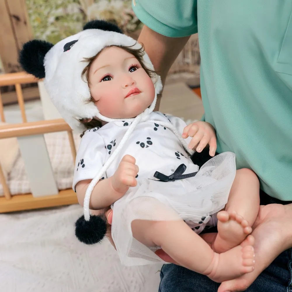 Cloveray 22-calowa Oryginalna Realistyczna Lalka Reborn, Uroczy Zestaw Panda, Realistyczna Lalka Winylowa, Winylowa Tkanina, Ręcznie Robiona Zabawka, Prezent Świąteczny dla Dziecka