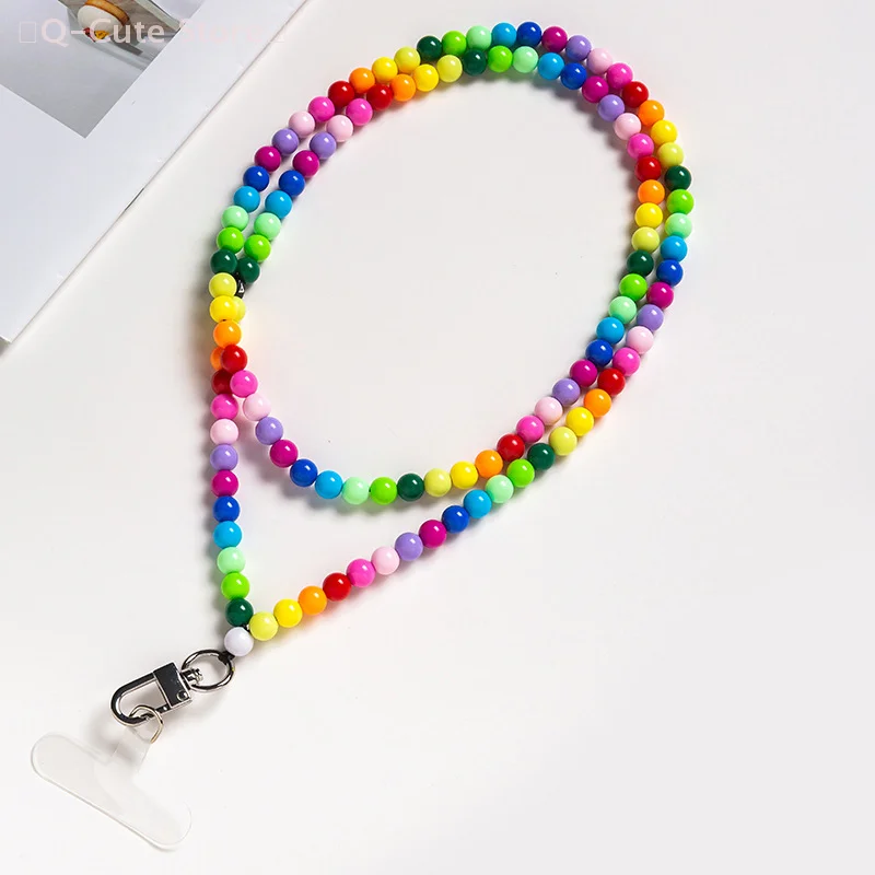 

Rainbow Acrylic Colored Beaded Mobile Phone Chain Phone Lanyard Crossbody Shoulder Chain Mobile Phone Case Pendant Gift