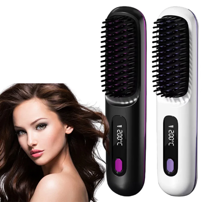 

Portable Negative Ion Heating Straight Hair Comb 3 Setting LED Temperature Display Women Rechargeable Styling Tool Anti-Scald