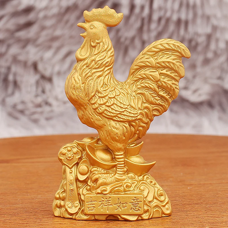 

Twelve Zodiac Rooster Home Decor Desktop Ornament Auspicious Ruyi Yuanbao Golden Rooster Wealth-Bringing Gold Metal Craft