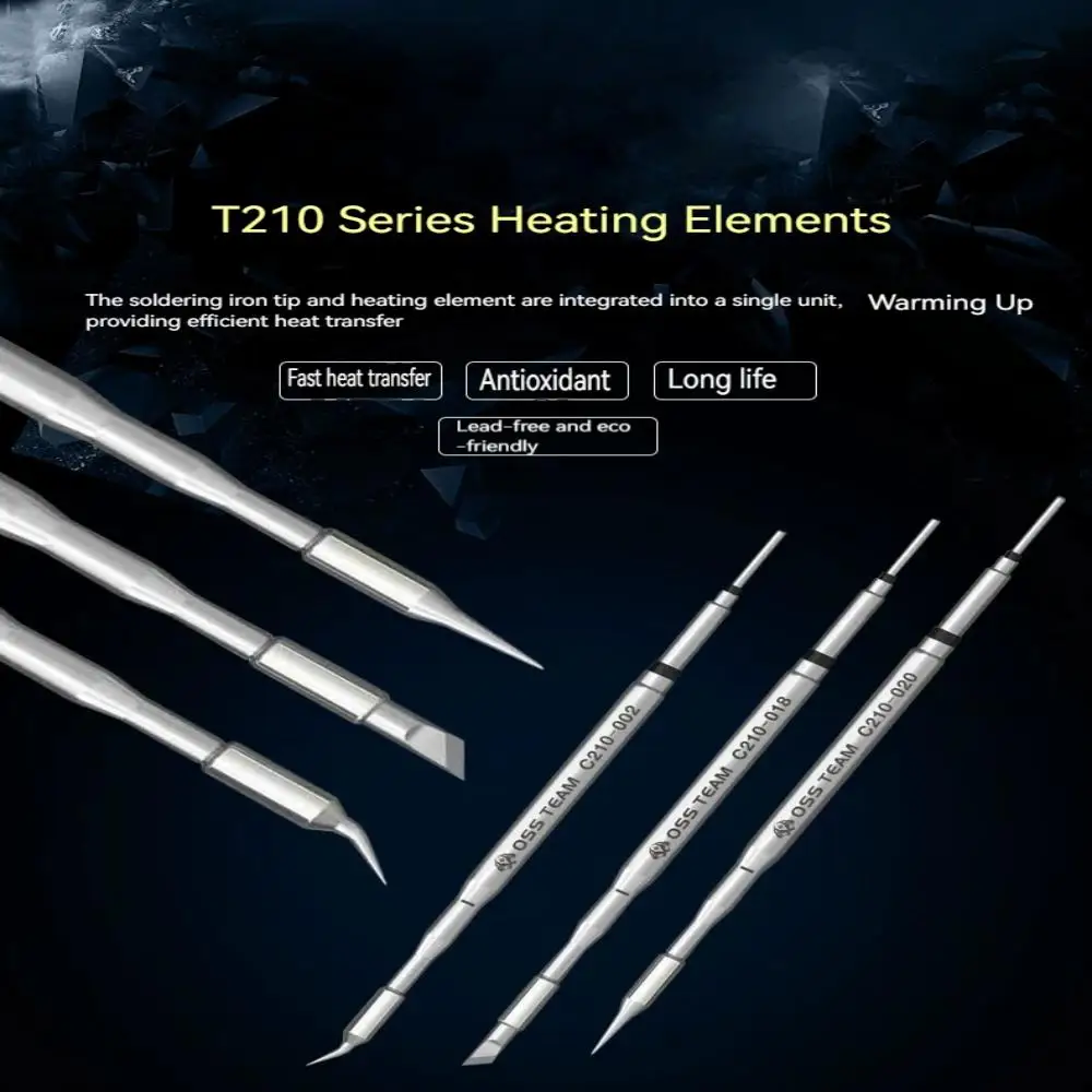 C210 Lead-Free Soldering Iron Tips - Integrated Heating Core, Straight/Bent/Knife Welding Heads for Rework Station