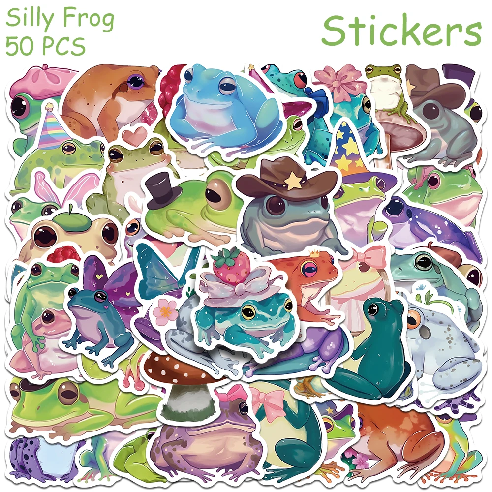 

50pcs Colorful Silly Frog Stickers Decals For Laptop Suitcase Skateboard Scrapbook Guitar DIY Aesthetic Waterproof Stickers