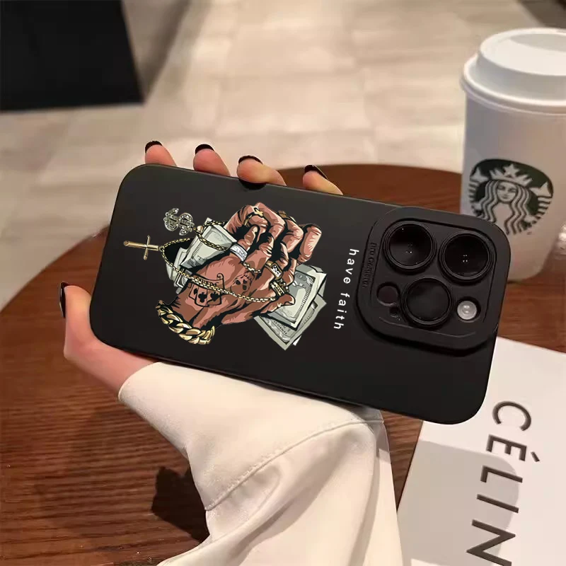 Money Cross Evil Eye Pattern Phone Case For iPhone 16 15 Pro Max 14 13 12 11 X XS XR 7 8 Plus SE2 13 Mini Shockproof Soft Cover