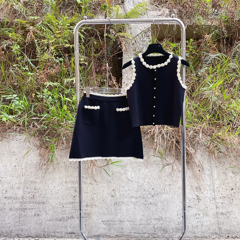 

Весна-лето 2023, вязаный свитер ручной работы с жемчугом, без насадок, маленький вязаный свитер, жилет с цветочным принтом, вязаный крючком, сладкий ...