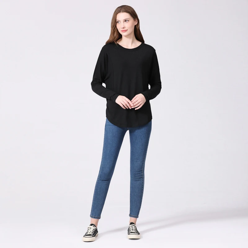 Umstandsmode Frühling Herbst Langarm O-Ausschnitt Stillkleidung Top für Schwangere Einfarbig Lässiges Still-T-Shirt