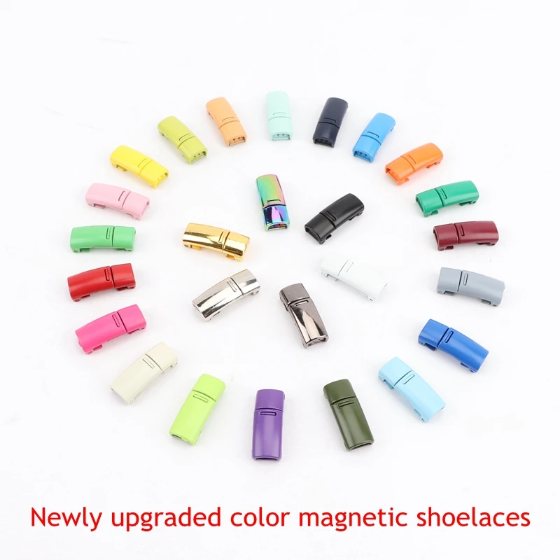 1 Pair Elastic Shoelaces Flat No Tie Shoe Laces Magnetic Colorful Metal Lock Lazy Shoes Lace For Sneakers Accessories Unisex