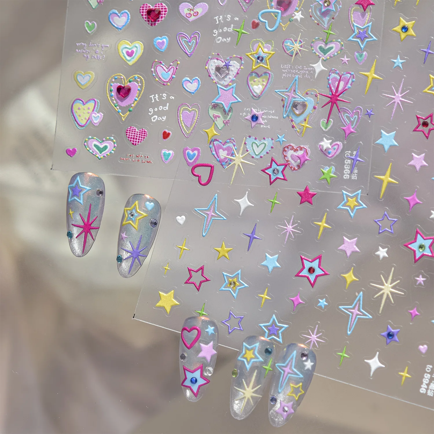 Macaron Nail Sticker Stars Love Heart Diamond Decoration Stickers For Nails Self Adhesive Nail Stickers Manicure Accessories DIY