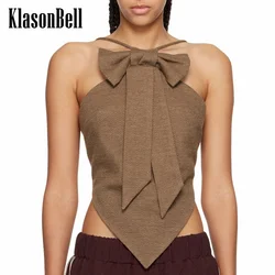 9.24 KlasonBell Women High Street Fashion Bow Ribbon Decoration Vest Wool Blend Sexy Girl Backless Spaghetti Strap Tank Top