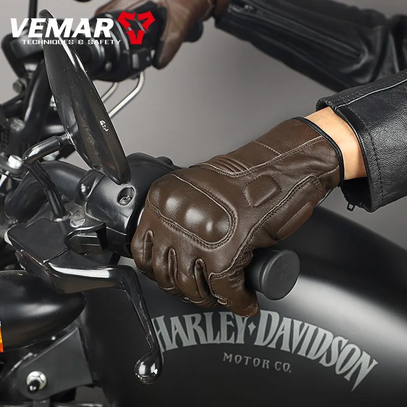 

VEMAR Vintage Motorcycle Leather Gloves Four Seasons Windproof Built-in Shell Protector Motorcycle Vintage Rider Equipment Glove