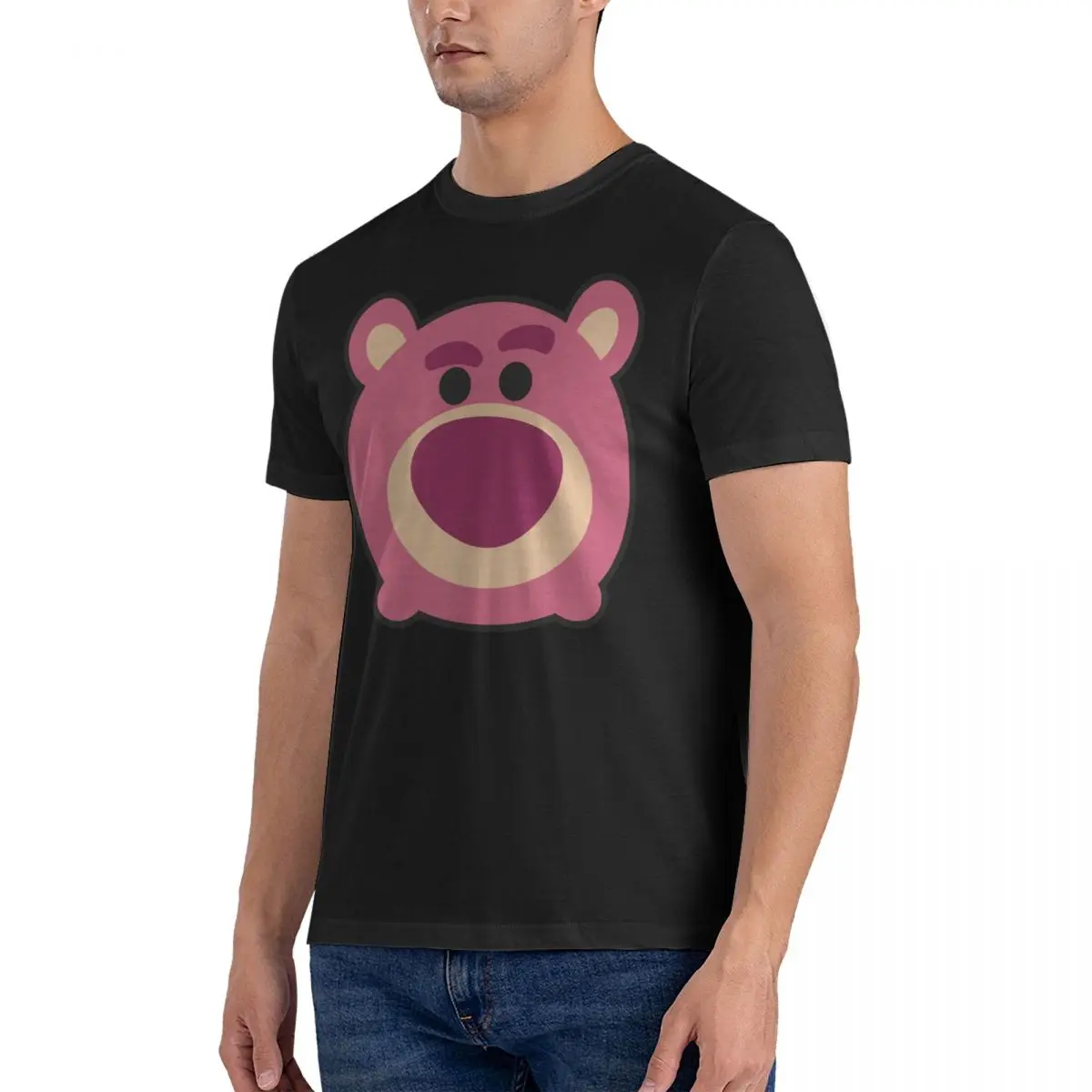 Strawberry Bear Men T Shirt Disney Toy Story Lotso Novelty Tee Shirt Short Sleeve Round Collar T-Shirt Cotton Summer Clothing