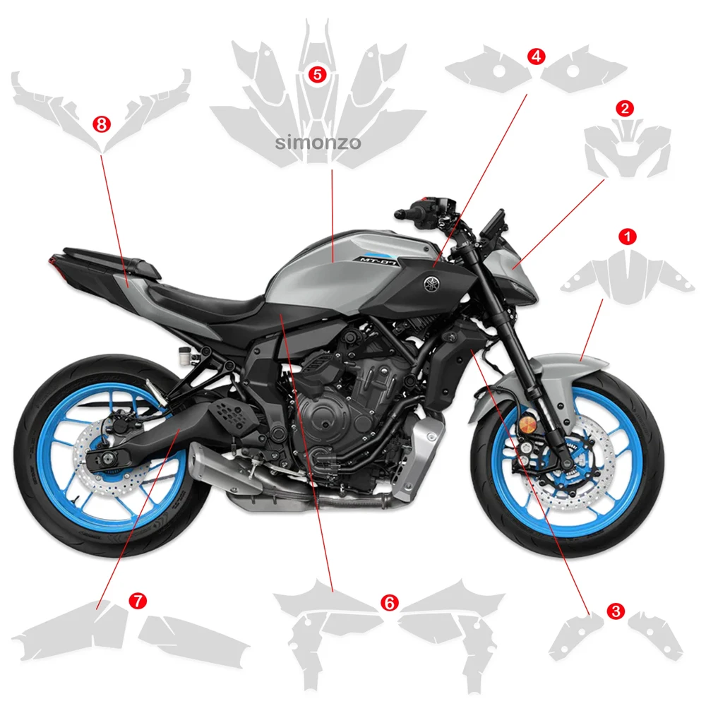 New MT07 Protective Film For Motorcycle Invisible Coat TPU PPF For Ymaha MT-07 MT 07 2025 Automatic Repair Anti Scratch PPF