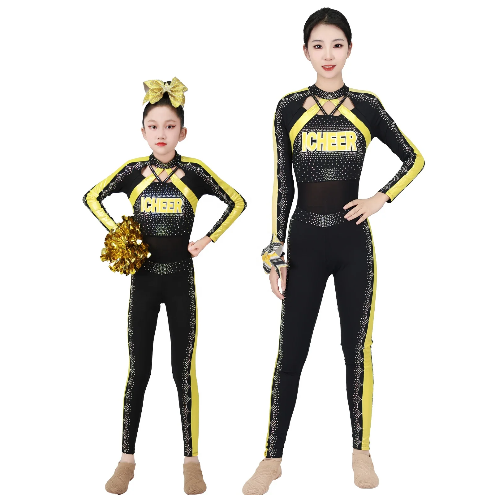 

ODM Youth Competitive Cheerleading Uniform High Shine Fabric Team Logo Custom Cheer Outfit