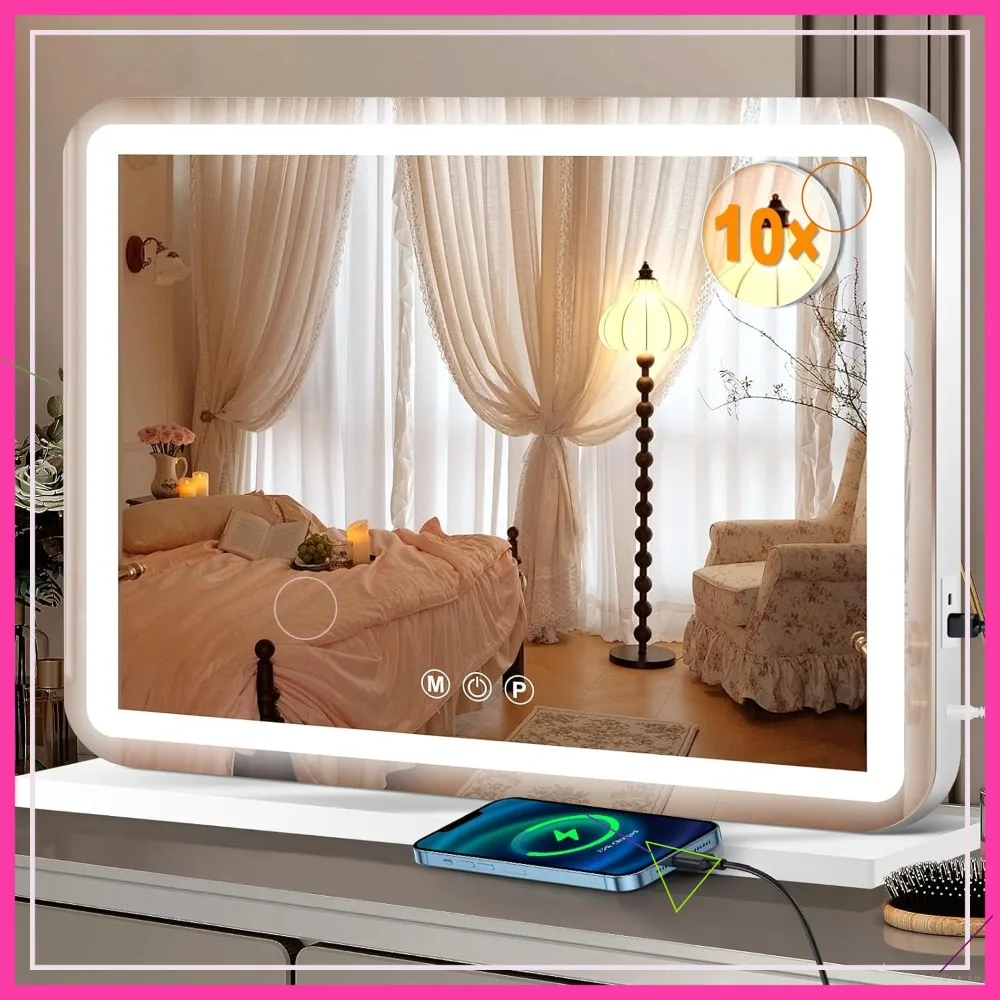 

23x18 Inch LED Vanity Mirror with 3 Color Dimmable Lights, Touch Control, USB Port, Perfect Gift for Women and Teens