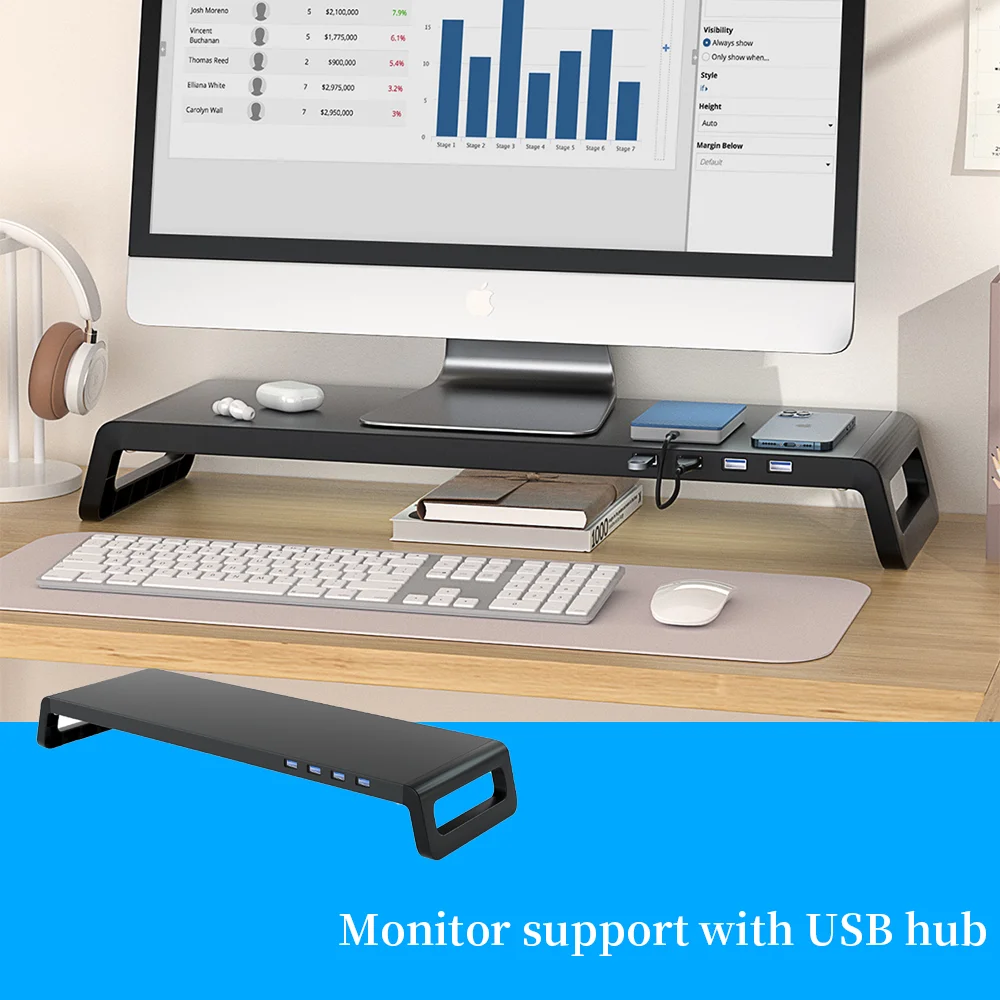 Stojak na monitor komputerowy z 4 portami USB3.0 Nogi ABS Obsługa transferu danych Uchwyt na ekran biurkowy z pamięcią klawiatury