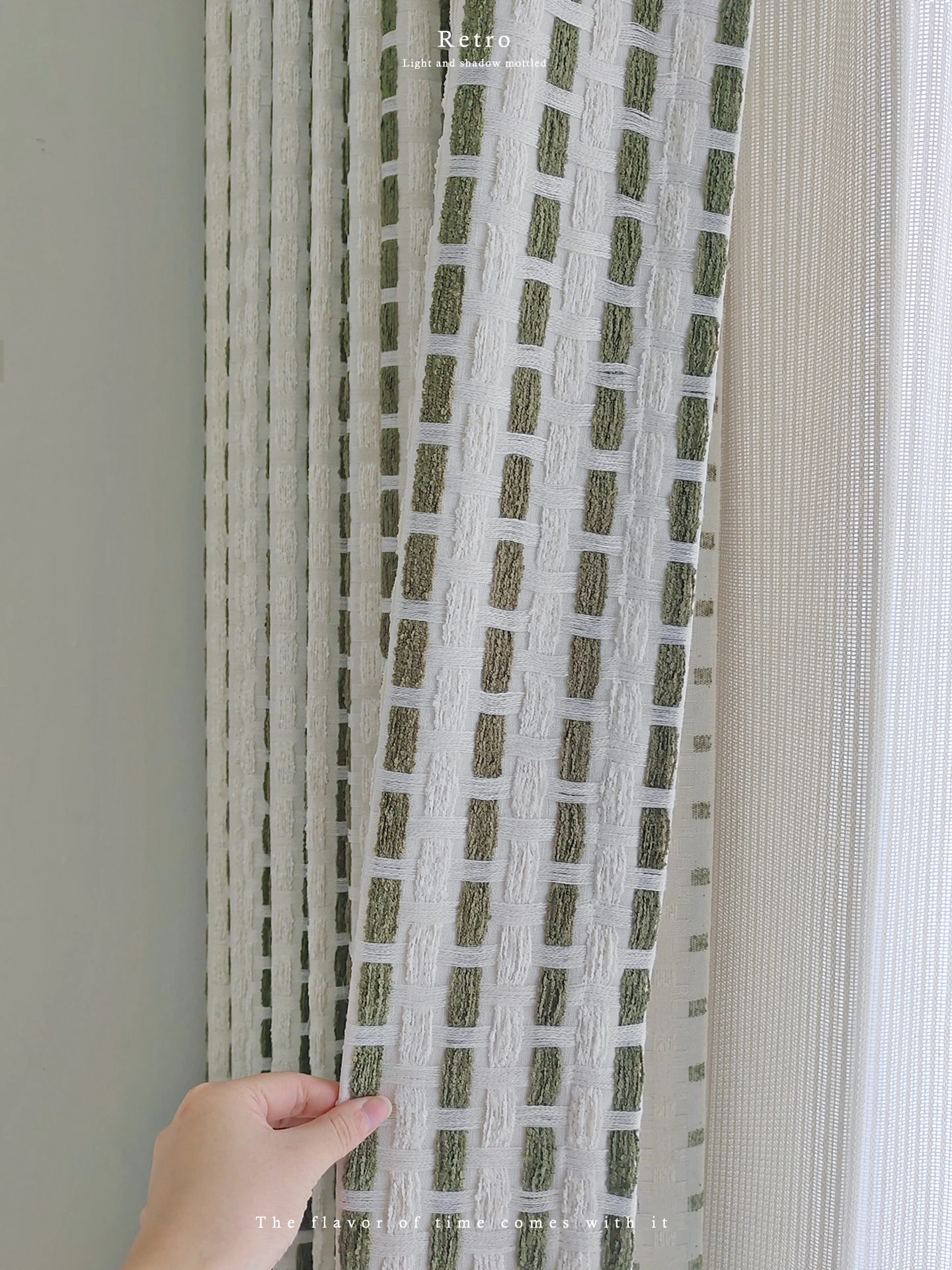 Luxury Designer Woven Checkered Green Curtains, French Plaid Textured Blackout Drapes,High end Bespoke Tailored Window Treatment