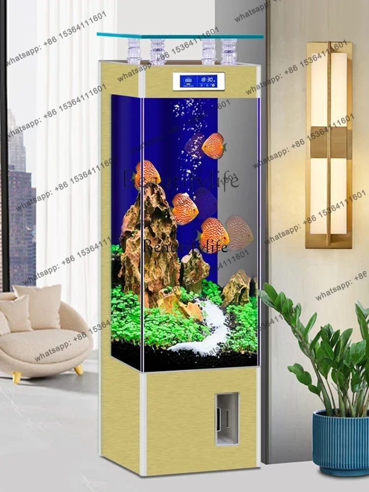 Living Room Vertical Fish Tank Small and Medium-Sized Ultra-White Glass Fish Globe Lazy Change Water Aquarium