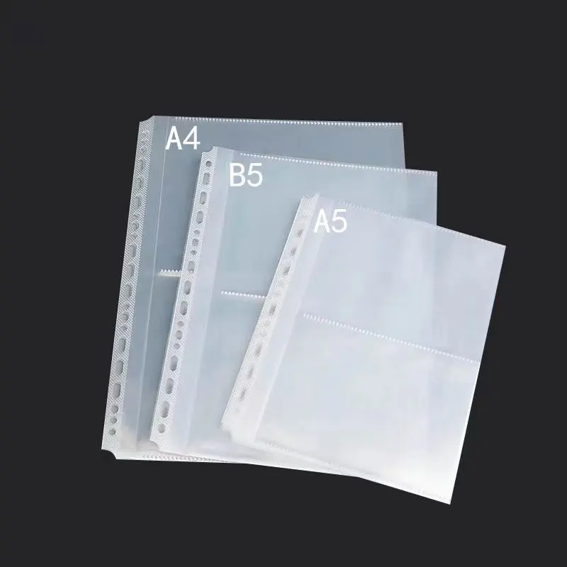 40PCS A4/B5/A5 Size File Transparent Document Punched Pocket Folder Protector Bag Loose Leaf Insert Bag Clear File Sheet Sleeves