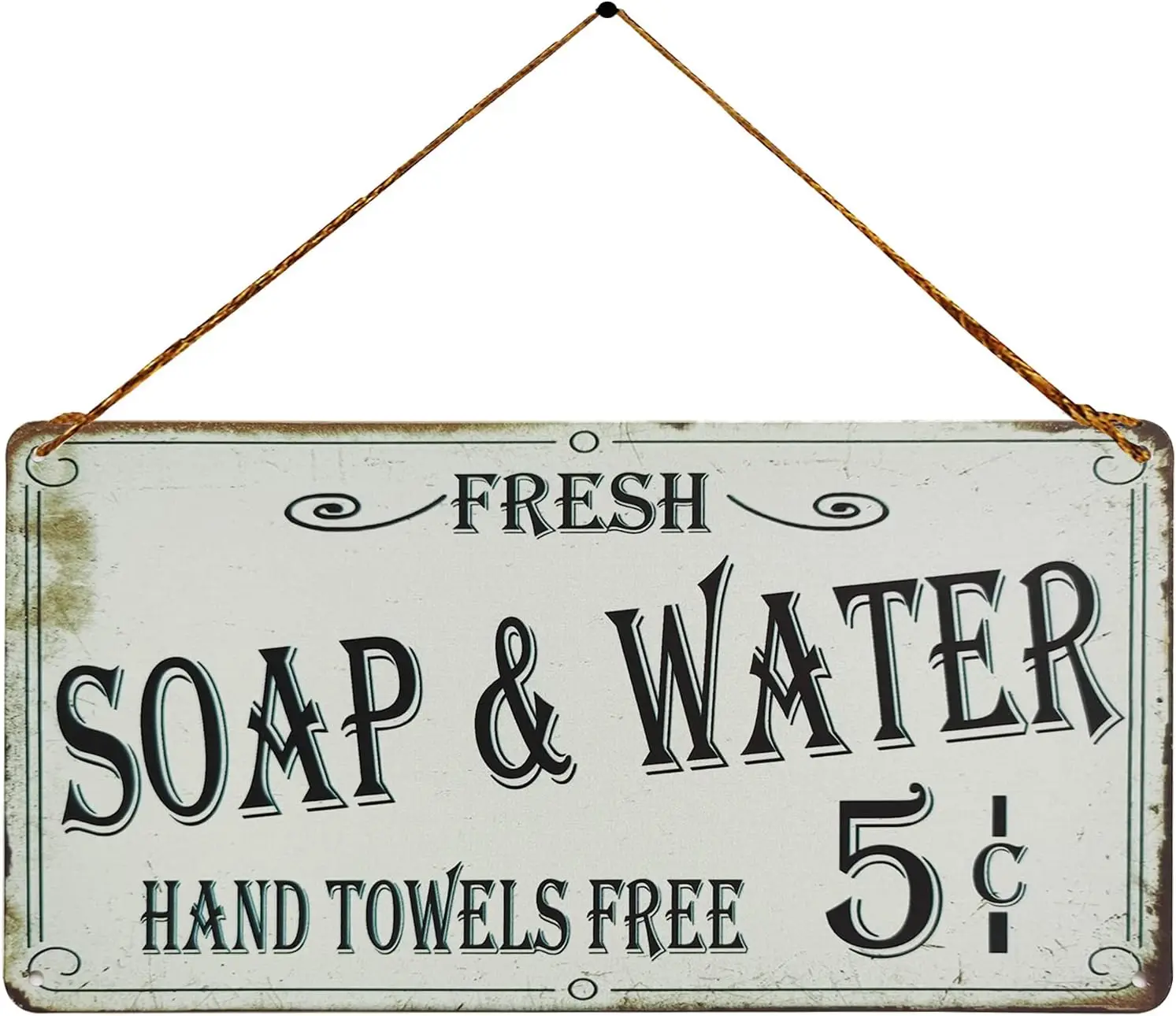 Qizohe Farmhouse Bathroom Decor Fresh Soap and Water Vintage Metal Sign Wall Art Hanging Rustic Home Decor for Restroom Bathroom