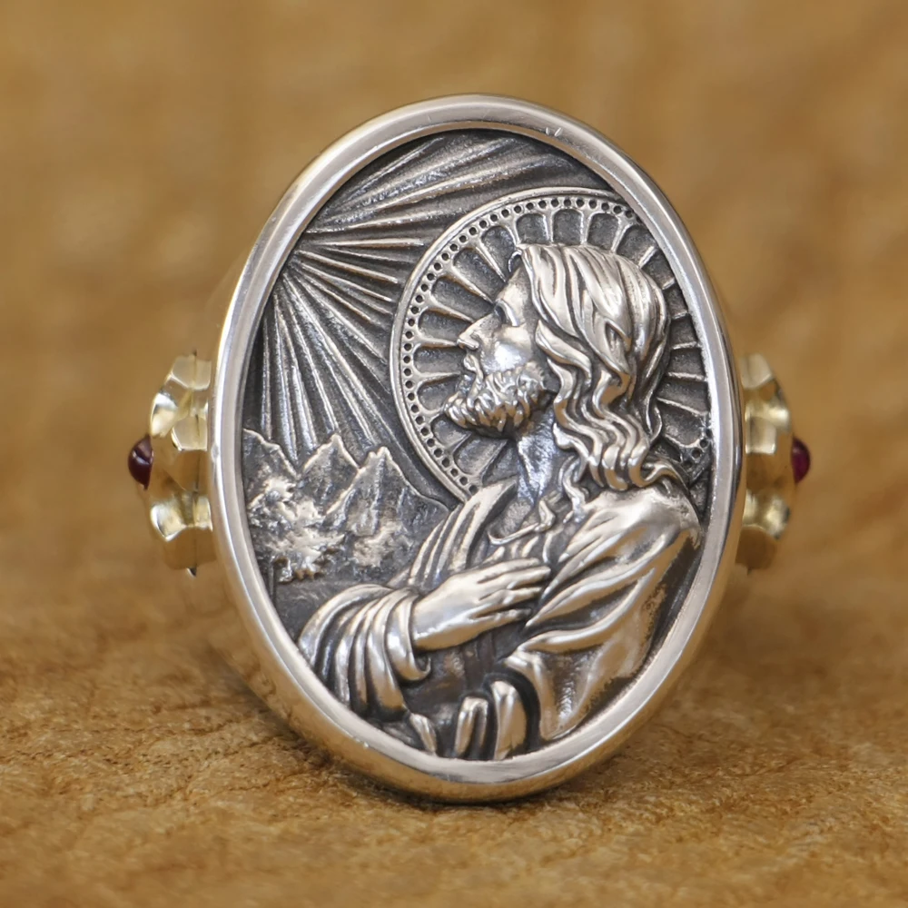 

Кольцо из стерлингового серебра 925 пробы с крестом Иисуса, религиозные христианские украшения TA506, размер США 7 ~ 15