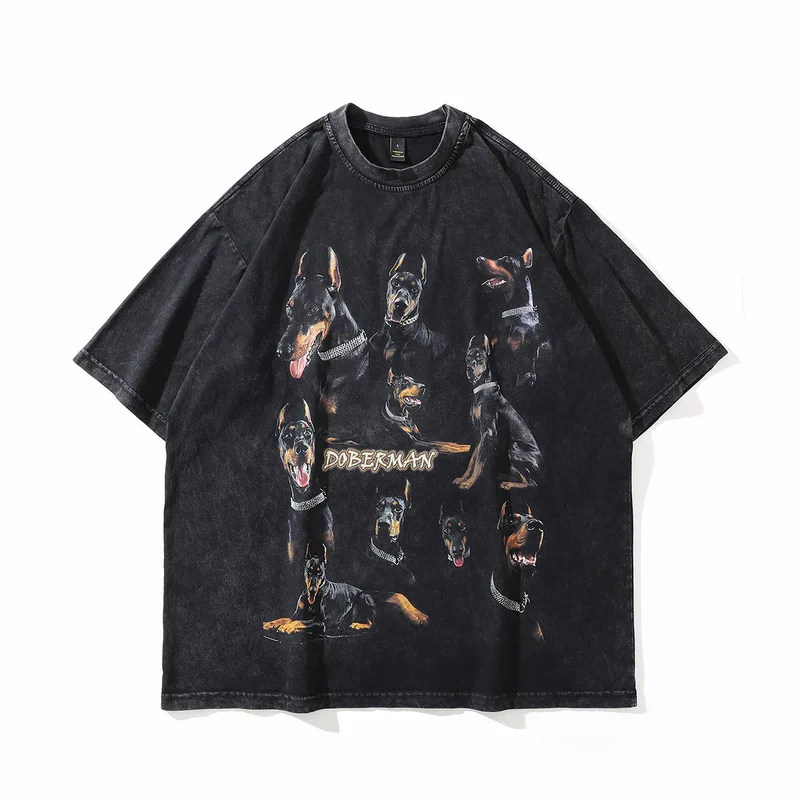 

2023 American hip-hop retro short sleeved men's loose fitting trendy summer print ins trendy washed old T-shirt