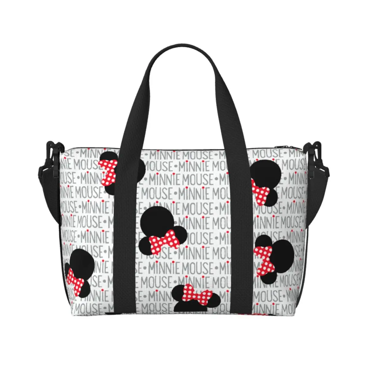

Custom Minnie Mouse Heads And Bows Patttern Beach Tote Bag Women Extra Large Gym Carry On Travel Shopping Bags