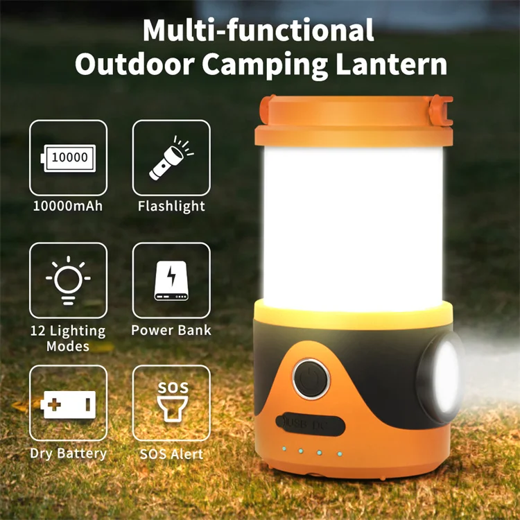 Rechargeable 10000mAh Power Bank LED Camping Lantern with 12 Light Modes Waterproof Lantern Flashlight for Emergency