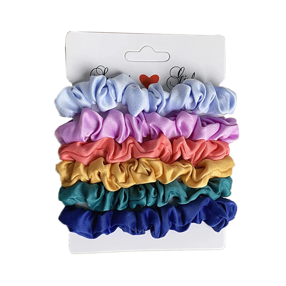 6pcs Pure Silk Skinnies Small Scrunchie Set Hair Bow Ties Ropes Bands Scrunchy Elastics Ponytail Holders for Women Girls