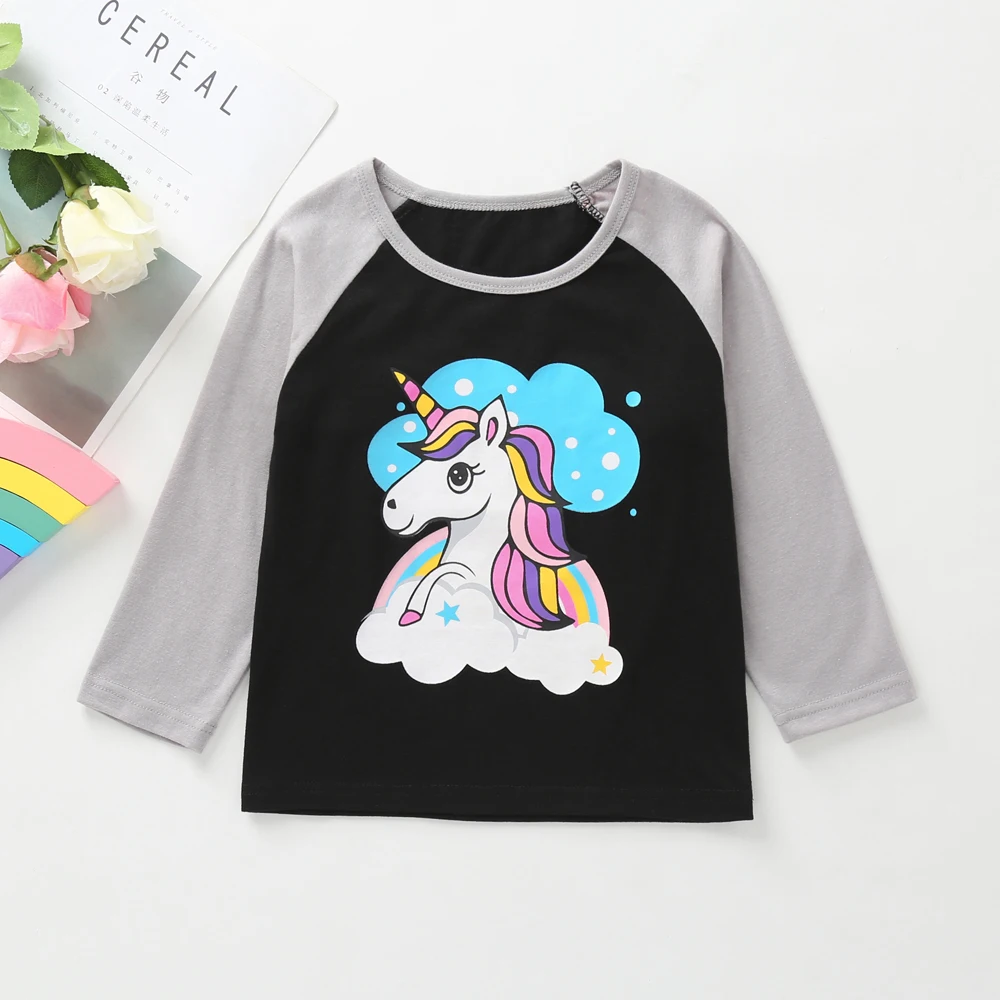 

2024 winter New unicorn T Shirt Boys Girls long Sleeve O-Neck T-Shirt Children Tops Kids Clothes Cotton Tee Shirts