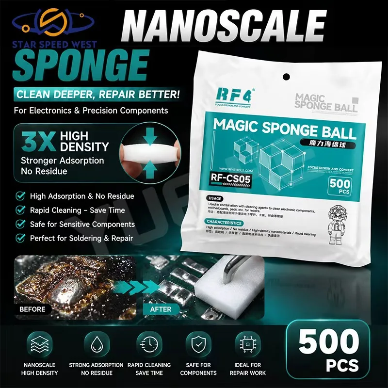RF4 RF-CS05 Magic Sponge Ball 500PCS Nano Cleaning Sponge High Adsorption for PCB Motherboard Solder Pad Electronics Cleaning