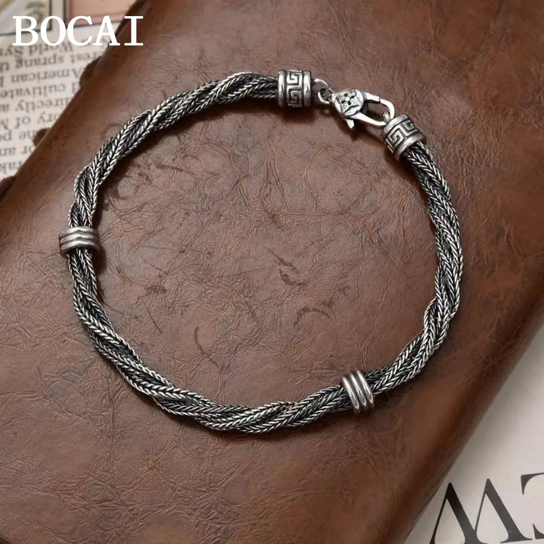 

BOCAI New S925 Sterling Silver Vintage Fashionable Minimalist Woven Fox Tail Bracelet for Men