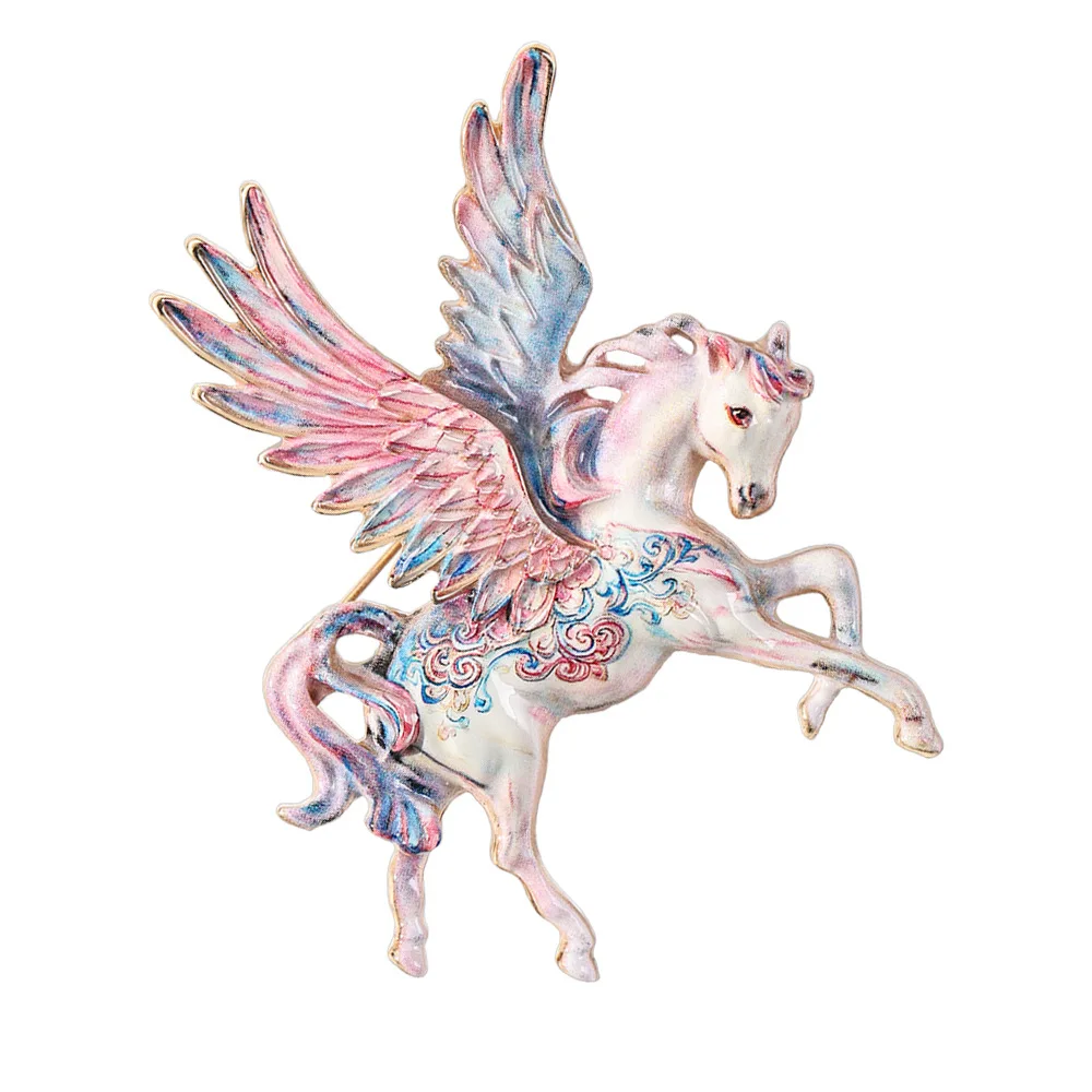 Blue and White Porcelain Pegasus Brooch Vintage Enamel Flying Horse Lapel Pin Jewelry Gift for Women