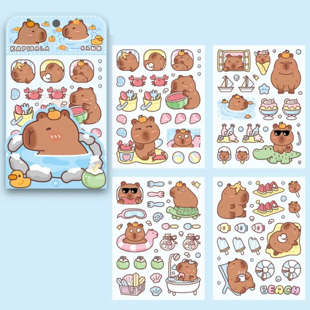 4 stks/zak Leuke Capibara Sticker Cartoon Waterdichte Briefpapier Sticker Lijm Esthetische Capibara Grootboek Materiaal Scrapbooking