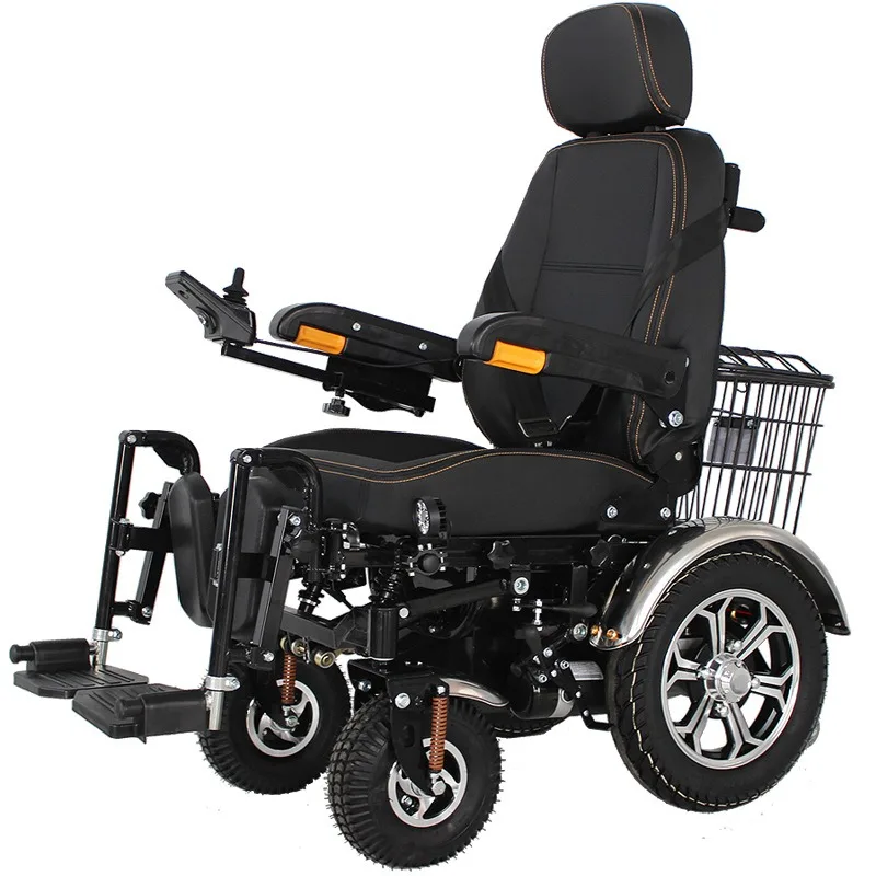 Electric wheelchair, multi-functional off-road large battery life, high backrest flat wheelchair for the elderly