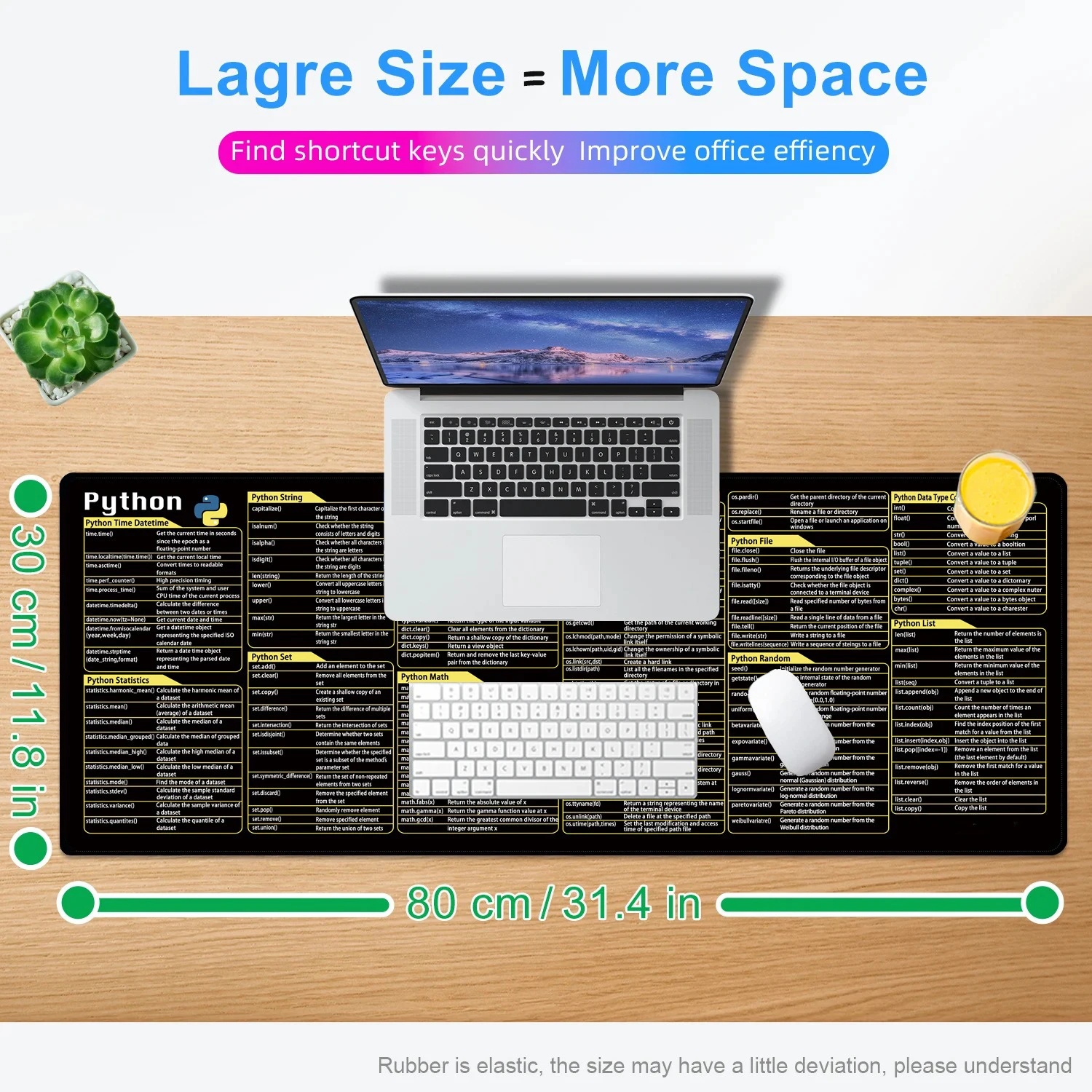 Python Programing Mouse Pad Large Shortcuts Cheat Sheet Keyboard Mousepad Stitched Edge Non-Slip Base Desk Mat For Engineer