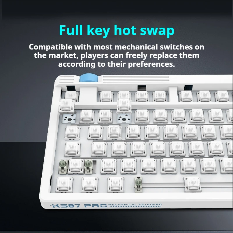 คีย์บอร์ดกลไก KS87 PRO เชื่อมต่อได้สามโหมด โครงสร้างปะเก็นแบบกำหนดเอง ขอบปุ่มสลักลายนูน แบตเตอรี่ใช้งานได้ยาวนาน