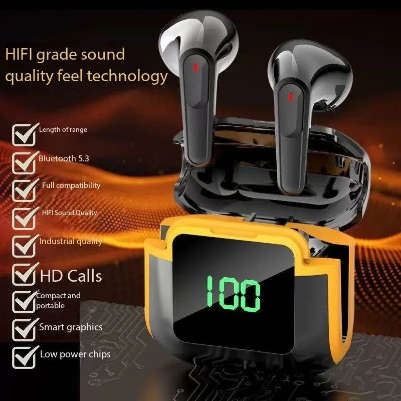 PRO90 Bluetooth 5.3 Наушники TWS Беспроводные наушники со светодиодным дисплеем Стереогарнитура Сенсорное управление Наушники Шумоподавление