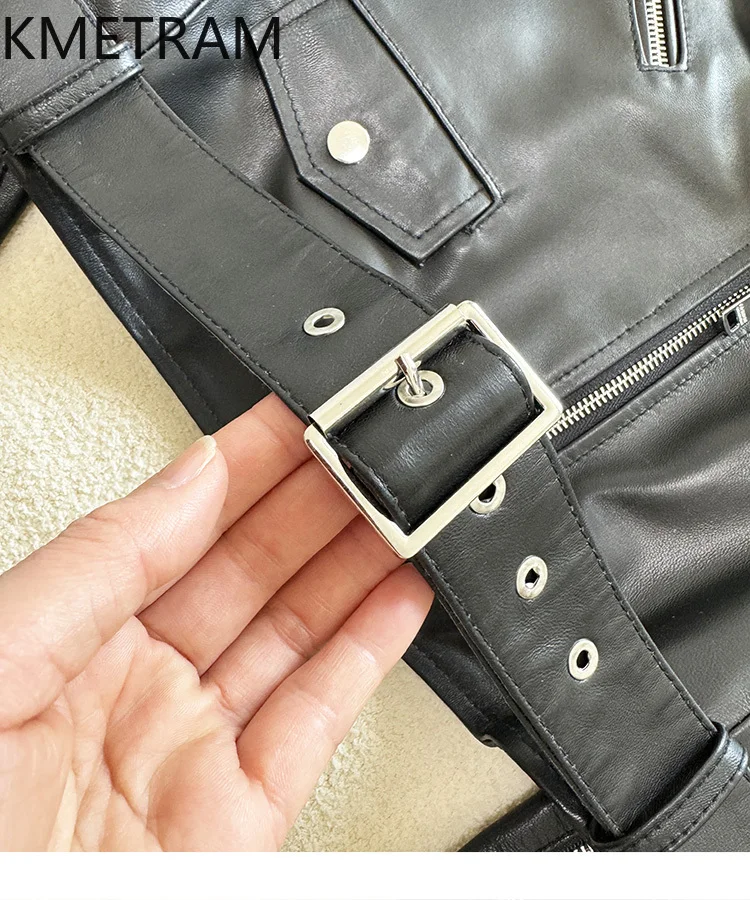 100% Top Layer Sheepskin Jackets Woman Biker Short Real Leather Jacket New in Outerwears Autumn Women Clothing 2025 veste femme
