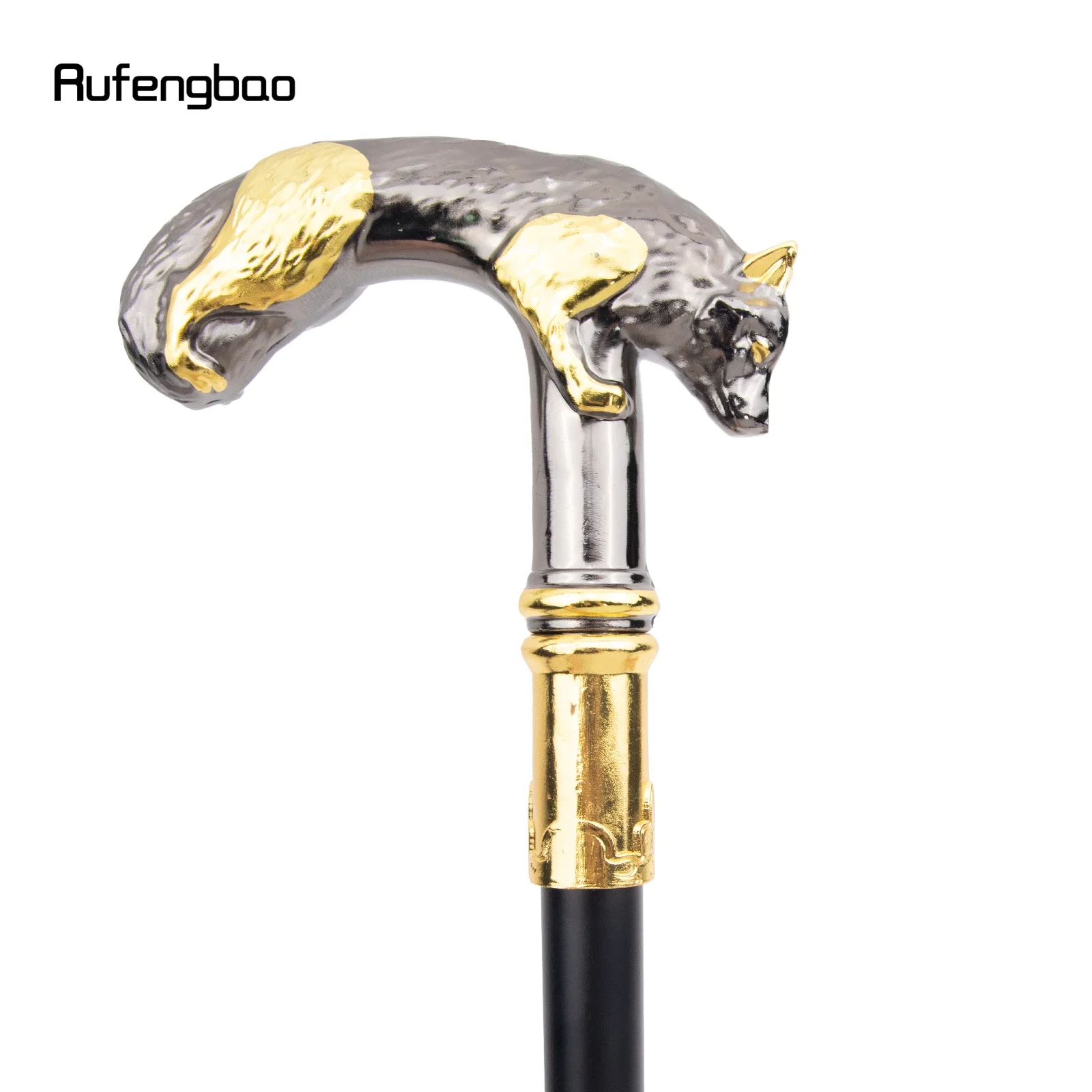 Golden Black Wolf Walking Cane แฟชั่นตกแต่งเดิน Stick สุภาพบุรุษ Elegant คอสเพลย์ Cane KNOB Crosier 90 ซม