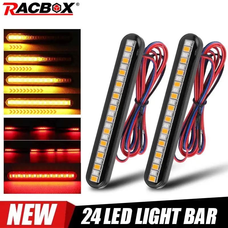 

24Leds Motorbike Turn Signal Light Strip Flowing Amber 12V Flash Red Brake Lamp 100cm for Scooter Cruiser Chopper Custom Bike