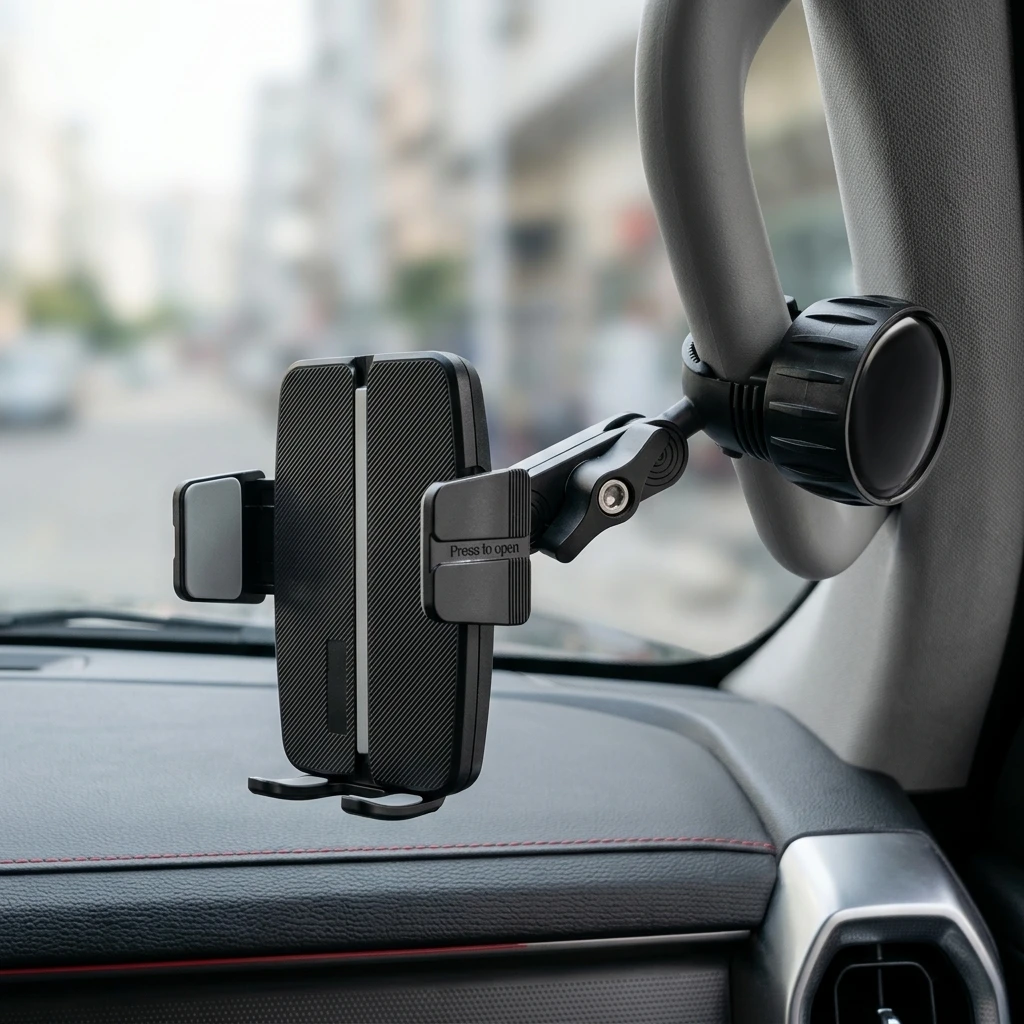 Support universel pour téléphone à fixation sur colonne de direction, bras métallique robuste pour voiture, camion, pick-up, excavatrice, chargeuse