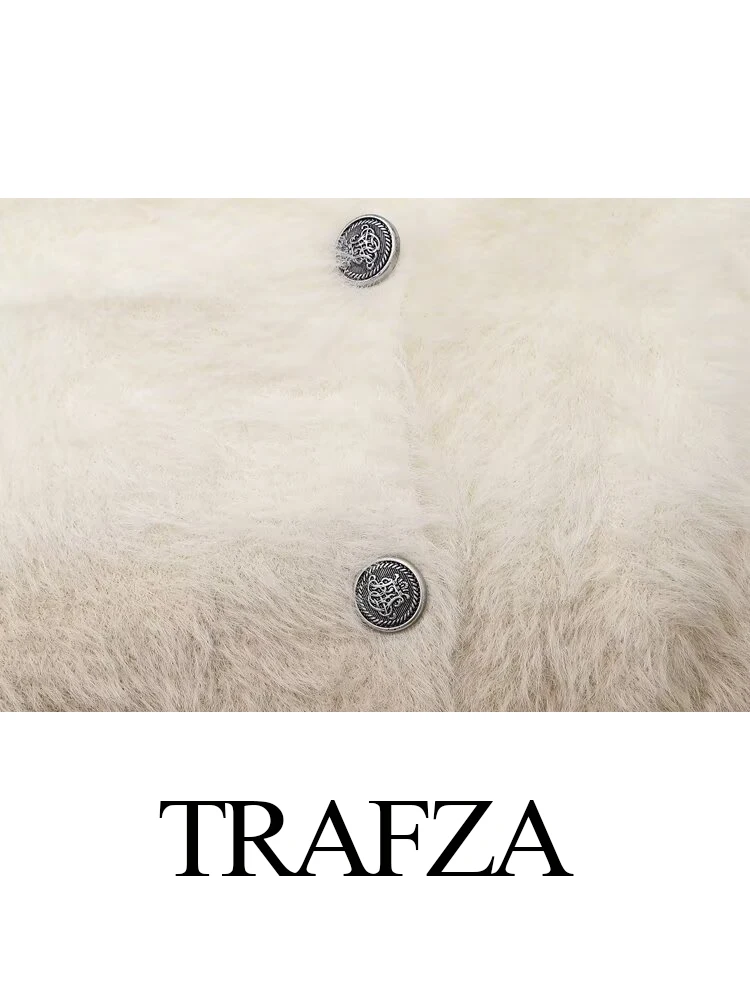 TRAFZA ผู้หญิงฤดูหนาวใหม่แฟชั่น V คอถักเสื้อสเวตเตอร์ถักหญิง Elegant WARM SINGLE Breasted เสื้อแขนยาว