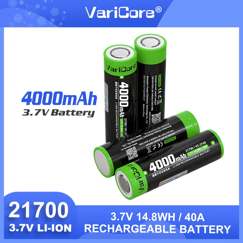 VariCore 1-25 قطعة VC-2140 3.7 فولت 4000 مللي أمبير 21700 بطارية ليثيوم عالية السعة قابلة للشحن لمصباح يدوي