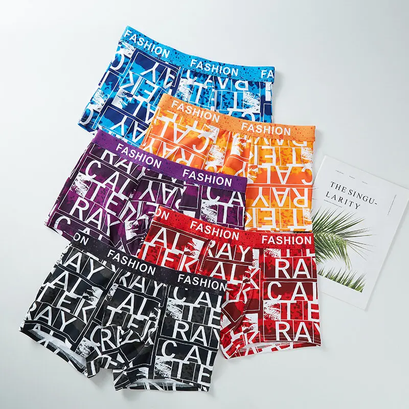 New Boxer Shorts Letter Printed Cotton Personalized Fashion Happy Socks Men Underwear for Man