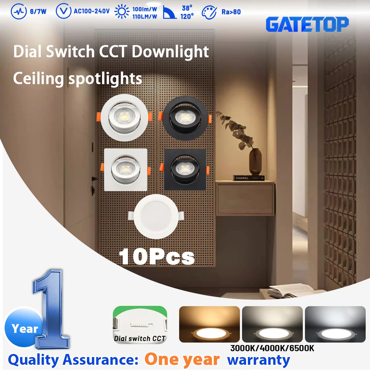 

10 шт. CCT 3000/4000/6500K точечный светодиодный потолочный светильник с антибликовым покрытием, складной прожектор для спальни, ванной комнаты, поверхностного монтажа